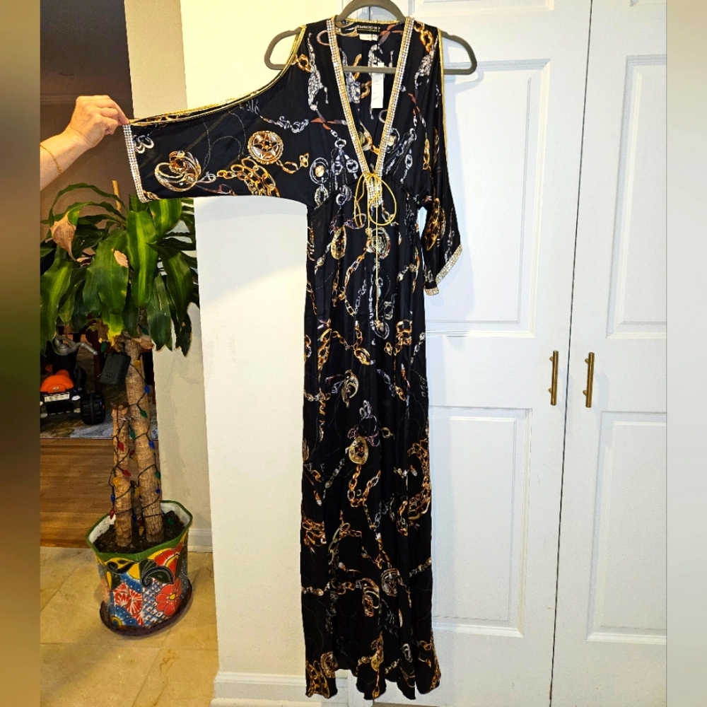 Baccio Couture Black Gold Chians Dress XS $895